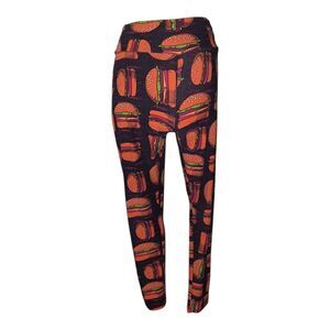 Lularoe One Size Leggings Black Background Colorful Hamburgers